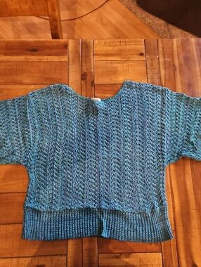 fresh Teal Open-Weave Crewneck Sweater